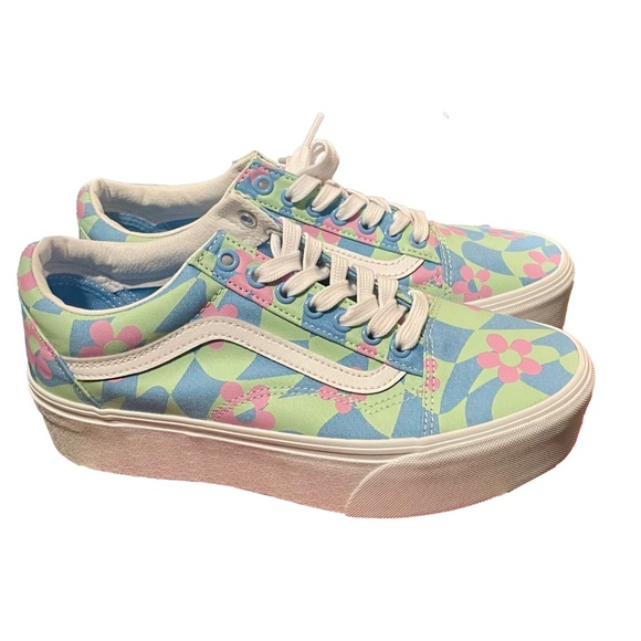 VANS: Old School Stac-Checkerboard Floral Blue/Pink - Picture 1 of 8